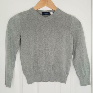 THE CHILDREN’S PLACE Boys Gray V-Neck Cotton Sweater Size 5/6 Classic Cozy